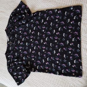 Calliope• Black Floral Flutter Sleeve Blouse Top/ workwear